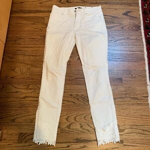 Ann Taylor White Skinny Jeans with Lace Bottom